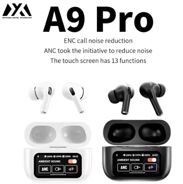 A9 Pro Smart Bluetooth Headset with Color Touch Screen, ENC/ANC, 36H Battery