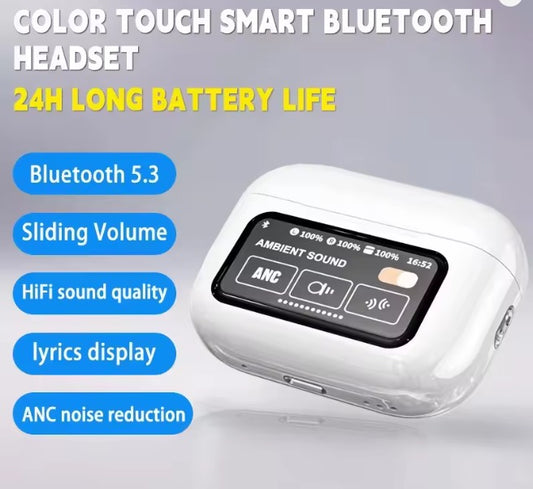 A9 Pro Smart Bluetooth Headset with Color Touch Screen, ENC/ANC, 36H Battery
