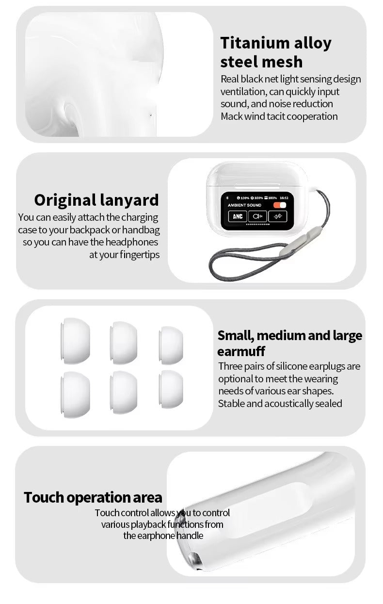 A9 Pro Smart Bluetooth Headset with Color Touch Screen, ENC/ANC, 36H Battery