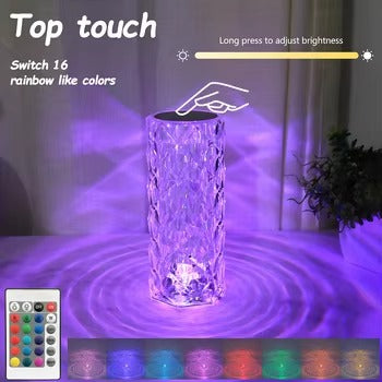 Rechargeable 16-Color RGB Rose Crystal LED Touch Table Lamp – Color-Changing Night Light with Remote Control